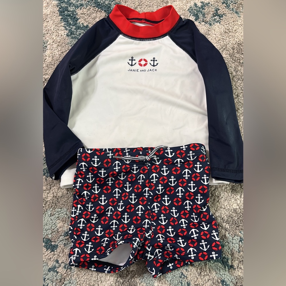Janie and Jack Navy and White Swim Set